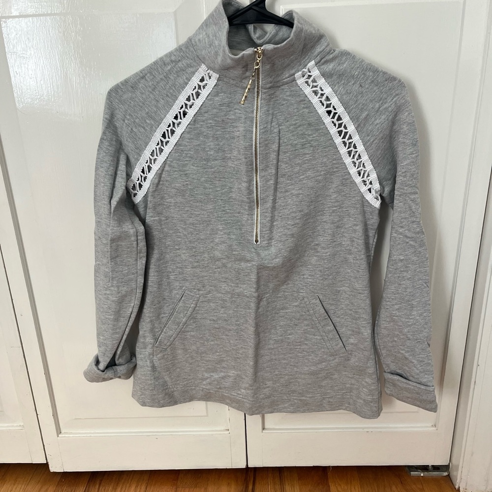 Lilly Pulitzer Gray Pullover with White Lace Detail